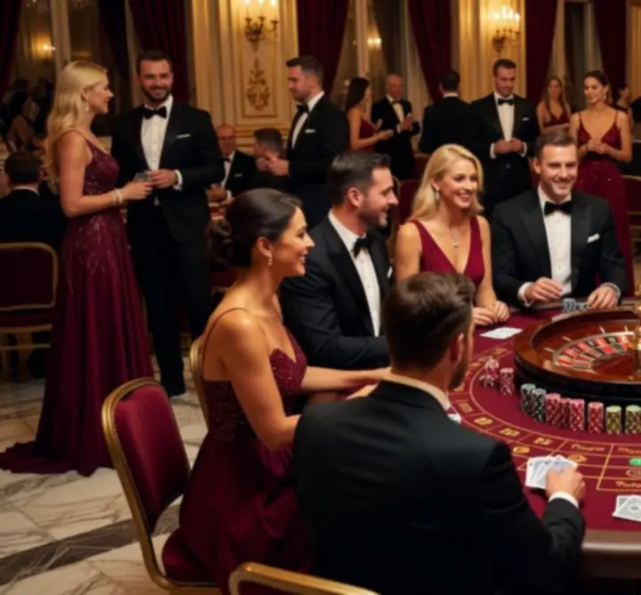 Elegantní casino night event s hosty u ruletového stolu