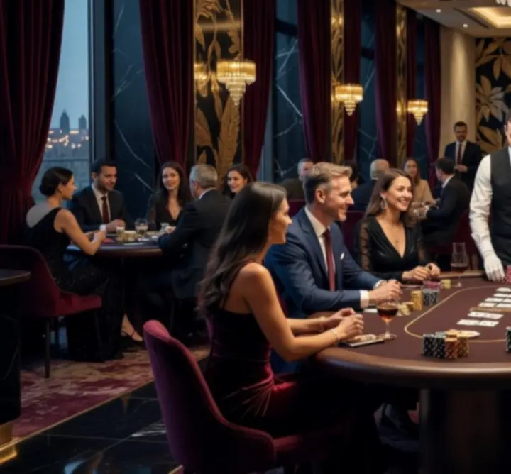 Firemní casino night v moderním prostoru v Praze – hosté u pokerového stolu