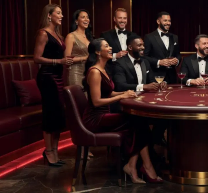 Elegantní poker stůl s hosty během luxusního večírku