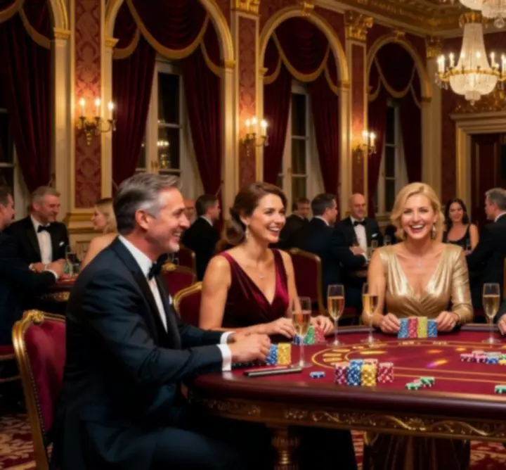 Hosté v elegantním oblečení užívající si luxusní poker event