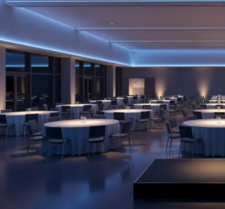 Moderní český event prostor připravený na gala večeři a casino night
